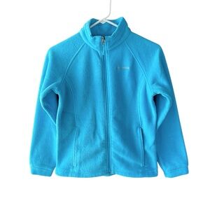 Columbia Sky Blue Fleece Full Zipper Jacket Side Pockets Girls Size L 14/16